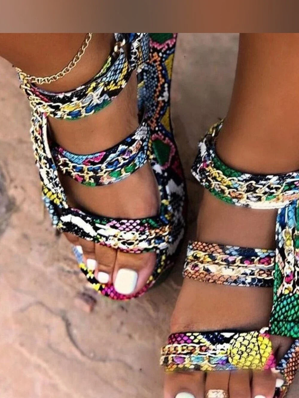 Multicolor Snake-Print Platform Sandals - Women